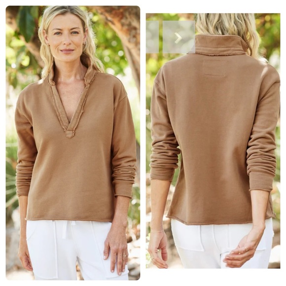 Frank & Eileen Tops - NEW Frank & Eileen Sz S PATRICK POPOVER HENLEY- CAMEL Sweatshirt Raw Cut Relaxed